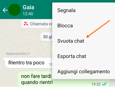 premi su Svuota Chat
