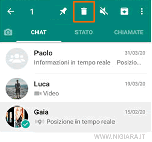 premi sull'icona con il cestino in alto