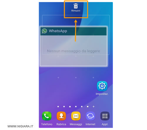 trascina il widget sopra l'icona Rimuova