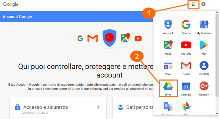 entra su Drive tramite il tuo account Google