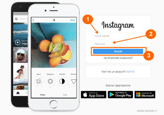 digita username e password poi clicca su Accedi