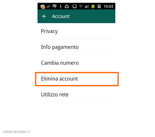 seleziona la voce elimina account