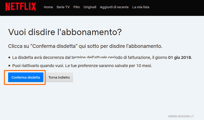 clicca su Conferma disdetta