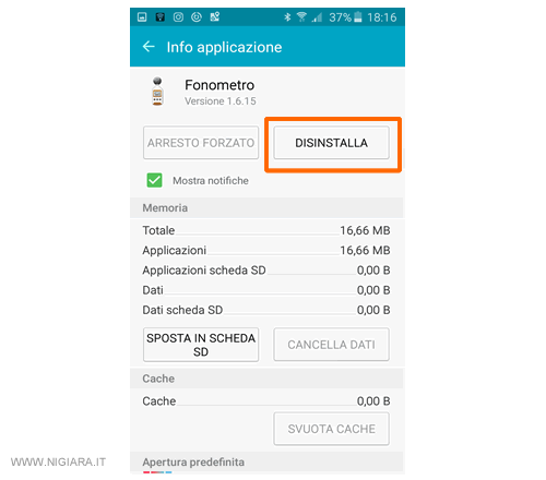 premi su Disinstalla
