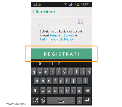 conferma la registrazione su Snapchat cliccando sul bottone REGISTRATI