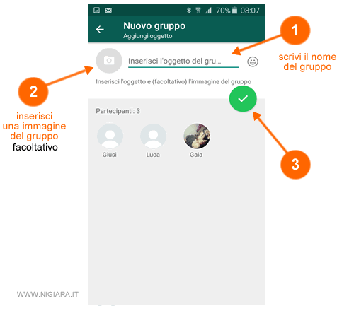 dai un nome al gruppo e associa una immagine