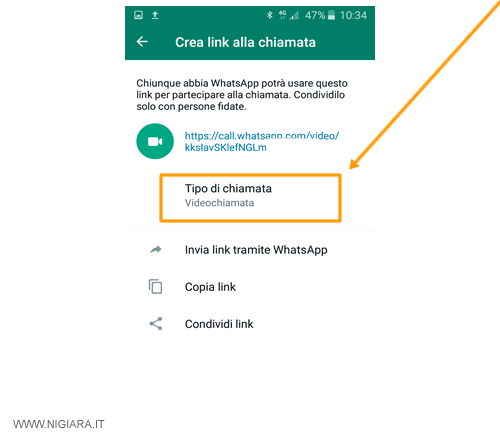 premi su Tipo chiamata