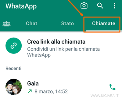 premi sulla scheda Chiamate