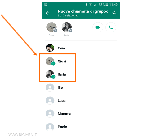 seleziona le persone che vuoi chiamare