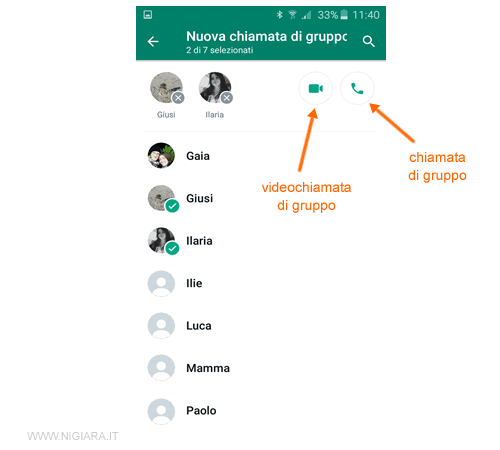 avvia la chiamata o la videochiamata di gruppo