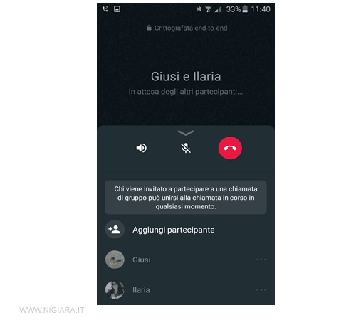 la chiamata/videochiamata di gruppo è avviata
