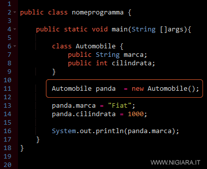 crea una istanza oggetto