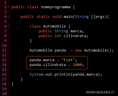 come scrivere le variabili di istanza dell'oggetto