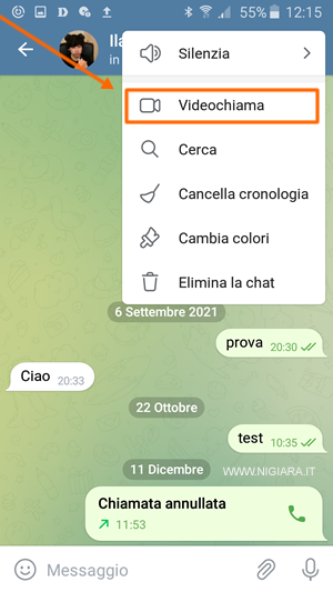 seleziona videochiama