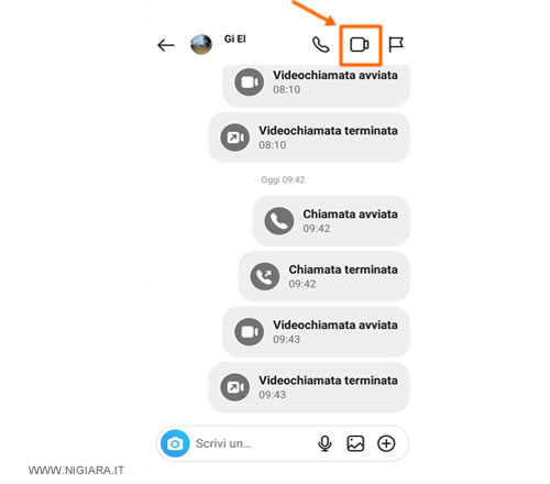 tocca l'icona con la videocamera in alto a destra