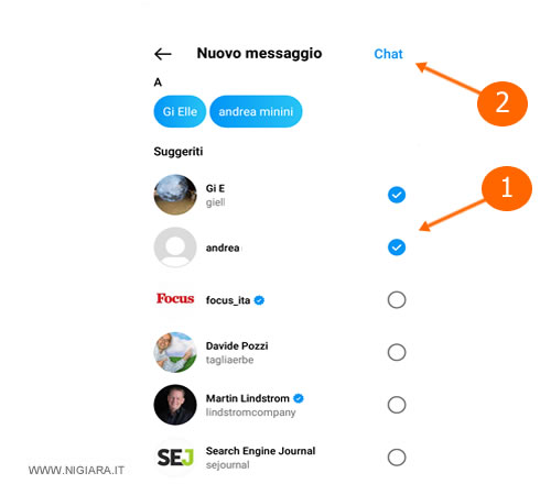 seleziona i partecipanti della chiamata