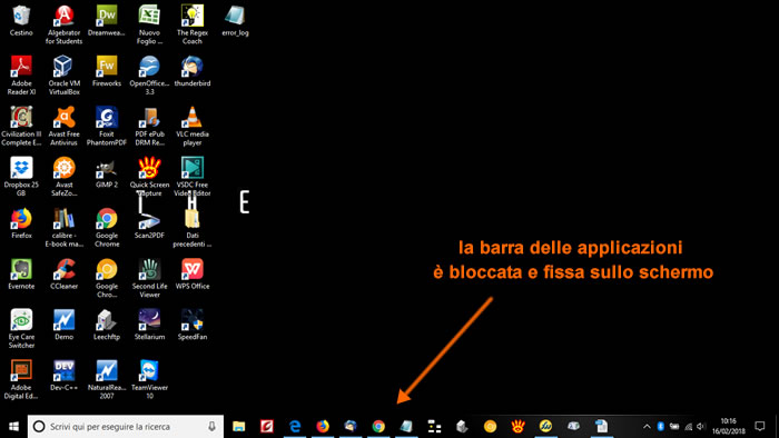 la barra delle applicazioni di Windows è bloccata e fissa sullo schermo