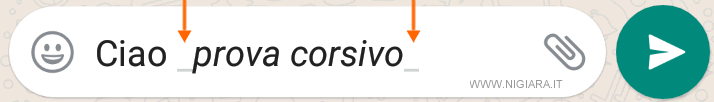 aggiungi un trattino basso all'inizio e alla fine della frase da scrivere in corsivo