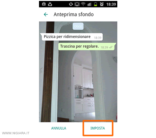 premi su imposta per confermare il cambio dello sfondo