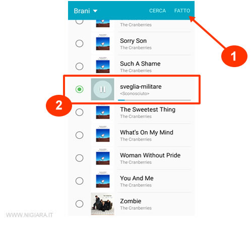 selezionare un file MP3 da utilizzare come suoneria