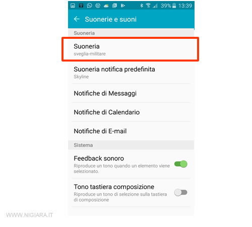 premere su Suoneria
