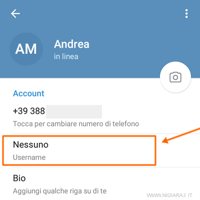 premi sulla voce Username