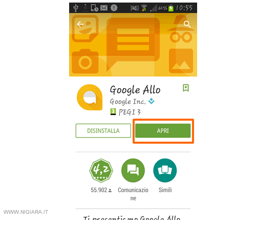 premi sul pulsante Apri per eseguire l'applicazione