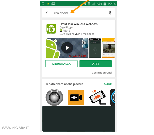 Installa e apri l'app Droidcam
