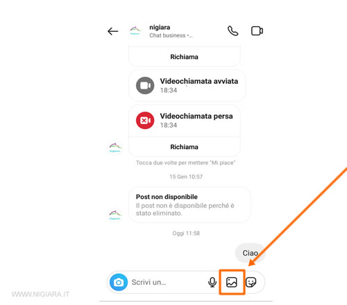 come spedire foto o video tramite chat con Instagram