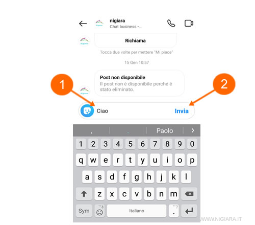 digita il messaggio di testo e premi su Invio