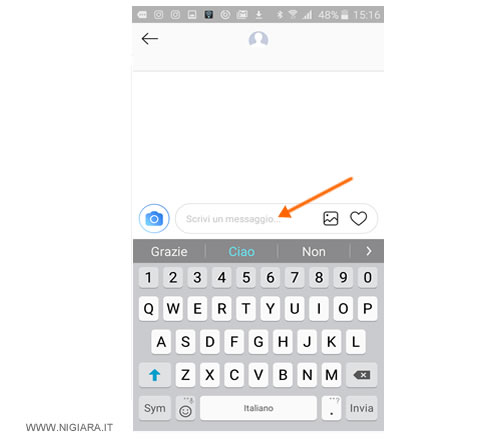 digita il tuo messaggio diretto da spedire all'utente