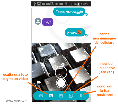 scatta una foto o gira un video poi condividilo via chat