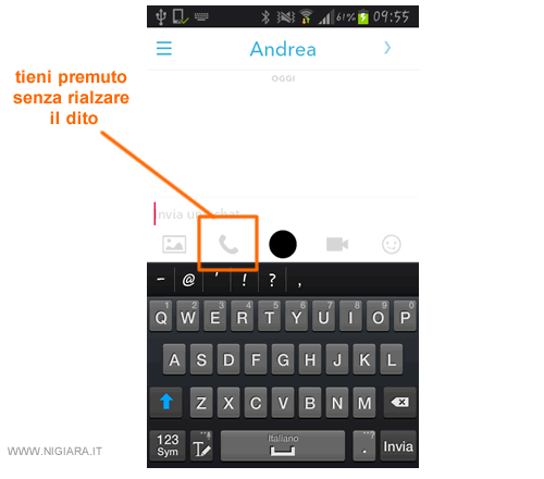 premi sull'icona nel menù con il simbolo del telefono e tienila premuta