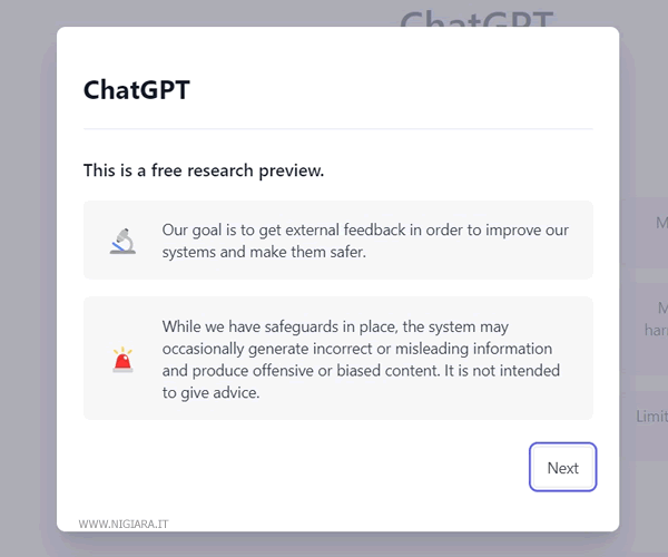 le informazioni iniziali su ChatGPT