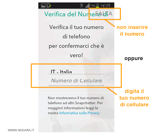 digita il tuo numero di cellulare