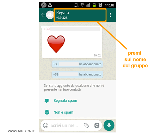 premi sul nome del gruppo in alto