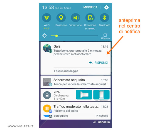 come leggere un messaggio di whtsapp senza visualizzarlo tramite il centro di notifica