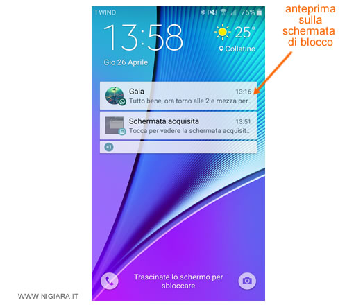 un esempio di lettura del messaggio Whatsapp  tramite la schermata di blocco