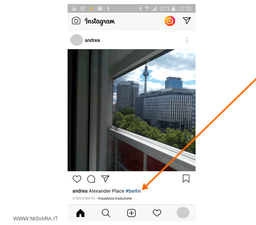 un esempio di condivisione con un hashtag