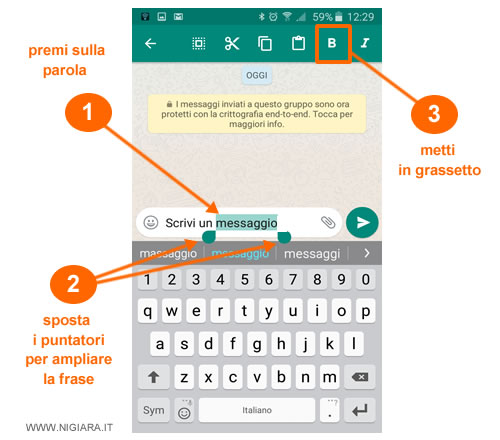premi sulla parola, sposta i puntatori e premi sul pulsante B in alto