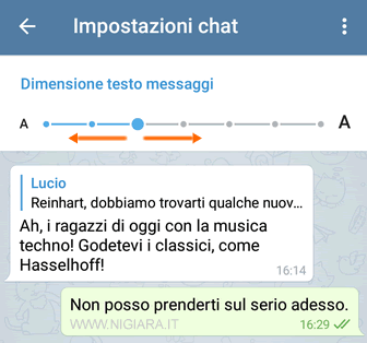 come ingrandire o ridurre la dimensione dei caratteri nelle chat di Telegram