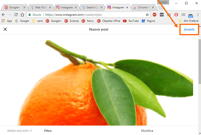 clicca su avanti dopo aver applicato il filtro o fatto la modifica alla foto
