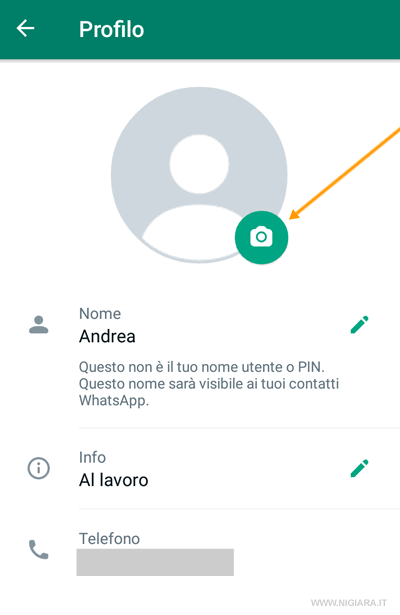 premi sulla foto del profiilo