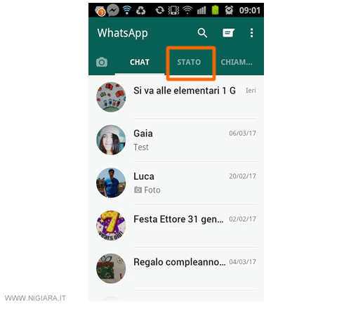 premi sulla voce STATO nel menù