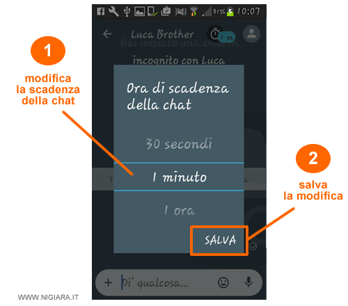 seleziona la scadenza della chat e premi sul pulsante Salva