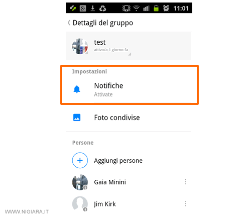 seleziona le impostazioni sulle notifiche su faceboom messenger