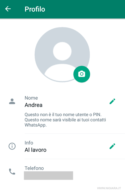 premi sulla matita per modificare il nome del profilo