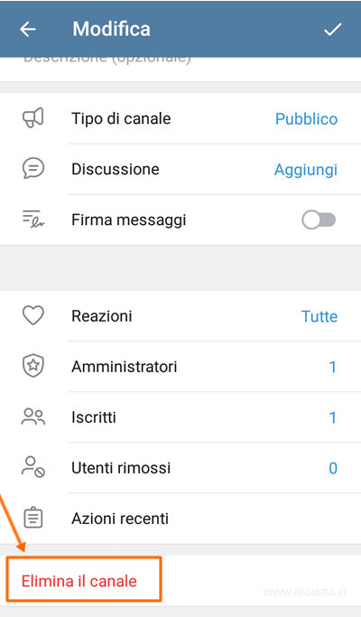 come chiudere un canale su Telegram