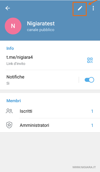 accedi al pannello per modificare la configurazione del canale