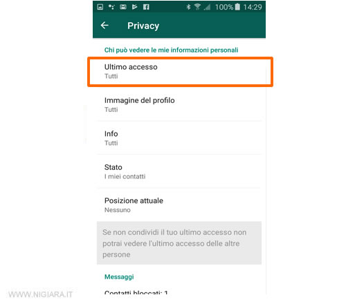 premi sulla voce di menù Ultimo accesso